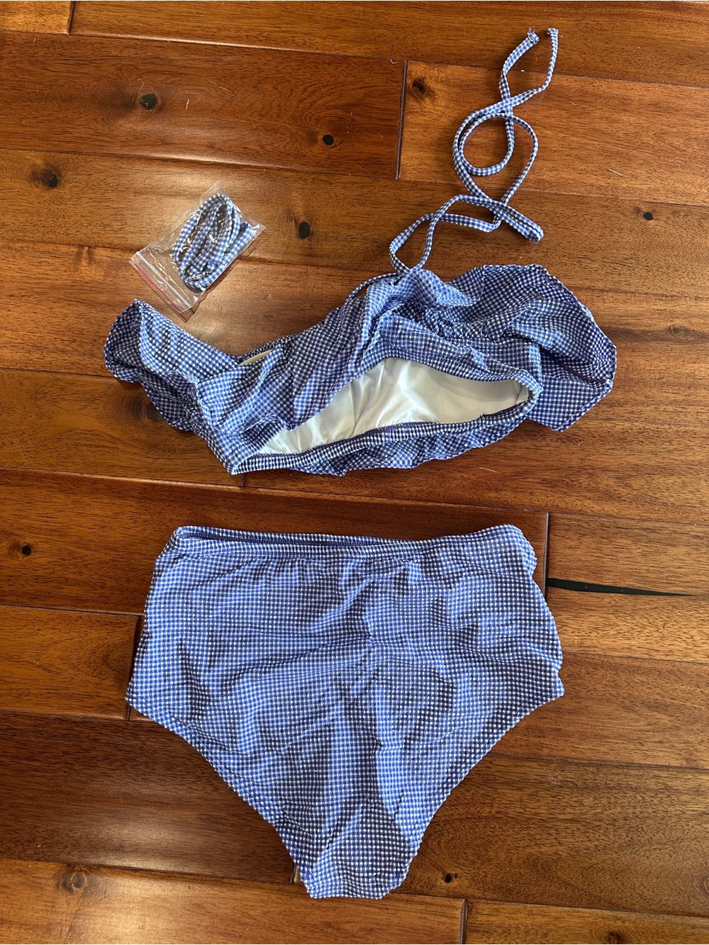 J. Crew Blue and White Gingham High Wasted Bikini Set - Picture 3 of 6
